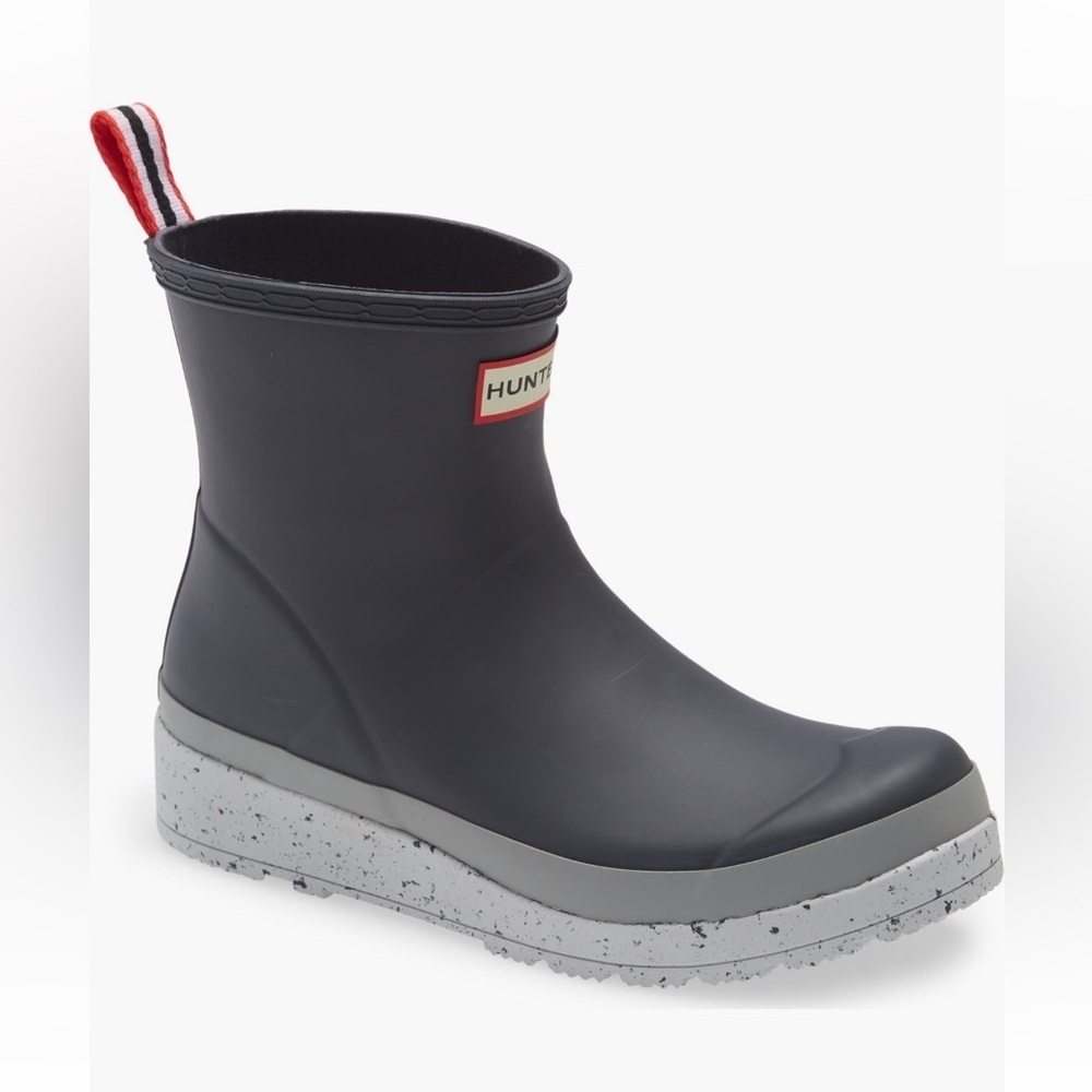 RARE HUNTER NWT ORIGINAL PLAY SPECKLED PLATFORM RAIN BOOT (Women) in Onyx